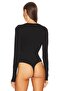 Women's Black Jersey U Neck Long Sleeve Bodysuit - 3