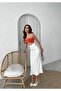 White Satin Midi Women's Skirt - 2