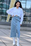Ice Blue Tasseled Button Detailed Jean Denim Skirt