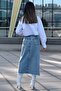 Ice Blue Tasseled Button Detailed Jean Denim Skirt - 4