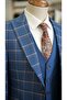 Men's Blue Plaid Suit Italian Cut Slim Fit Jacket Vest Trousers-Xprzcom770-82 - 6