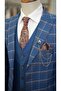 Men's Blue Plaid Suit Italian Cut Slim Fit Jacket Vest Trousers-Xprzcom770-82 - 5
