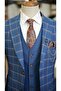 Men's Blue Plaid Suit Italian Cut Slim Fit Jacket Vest Trousers-Xprzcom770-82 - 4