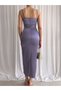 Thin Strap Draped Satin Lilac Dress - 6