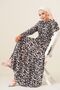 HMK BUTIK - Leopard Patterned Beige Hijab Dress, Prevailing Collar, A-Cut - 4