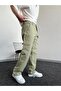 Men's Cargo Pocket Gabardine Baggy Trousers-Water Green(E1001) - 3