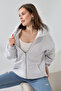 Hooded Oversize Sweatshirt with Raised Zipper 21618 Karmelanj - 3
