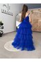 Cobalt Blue Girl's Dress with Pleats and Train - Evening Dress - 5