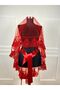 Red Henna Veil, Bridal Veil Set Groom Shoulder Cover Shawl Hand Rose 8 Piece Set - 7
