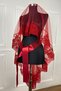 Red Bridal Veil Set, Groom Shoulder Covering, Jewelry Ribbon, Hand Rose, Henna Veil Shawl,10 Pieces - 2