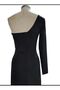 Women's Black One-Shoulder Slit Detailed Dress - 2