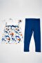 Simala Girl's Blue Floral Patterned Dress Leggings Summer Set - 4