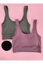 Women's Ribbed Diving Fabric Thick Strap Padded 2-Piece Half Tank Top (Green- Mulberry)