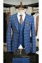 Men's Blue Plaid Suit Italian Cut Slim Fit Jacket Vest Trousers-Xprzcom770-82 - 3
