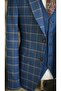 Men's Blue Plaid Suit Italian Cut Slim Fit Jacket Vest Trousers-Xprzcom770-82 - 7