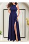    Women's Halter Neck Deep Slit Detail Full Length Imported Crepe Evening Dress - 3