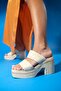 Levnes Beige Straw Double-Strapped Women's Platform Heeled Slippers