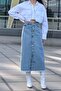 Ice Blue Tasseled Button Detailed Jean Denim Skirt - 3