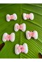 4x3 cm, 6-piece embossed bow/emblem applique sewing accessory, Pink. - 2