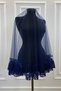 Navy Blue Henna Veil, Bridal Veil Set Groom Shoulder Cover Shawl Hand Rose 8 Piece Set - 5