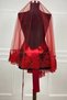 Red Bridal Veil Set, Groom Shoulder Covering, Jewelry Ribbon, Hand Rose, Henna Veil Shawl,10 Pieces - 6