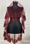 Burgundy Bridal Veil Set, Groom Shoulder Covering, Jewelry Ribbon, Hand Rose, Henna Veil Shawl, 10 Pieces - 7