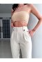 Beige High Waist Linen Trousers - 3
