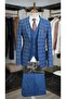 Men's Blue Plaid Suit Italian Cut Slim Fit Jacket Vest Trousers-Xprzcom770-82