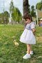 Baby Collar Laser Flower Patterned White Girl's Baby Dress And Blue Gray Denim Vest Set - 8