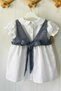 Baby Collar Laser Flower Patterned White Girl's Baby Dress And Blue Gray Denim Vest Set - 2