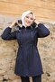 Navy Blue Fur Lined and Waterproof Women's Winter Coat & Coat - 2