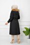 Black Fur Lined and Waterproof Large Size Oversize Women's Winter Coat & Coat - 3