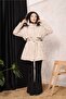 Light Beige Fur Lined and Waterproof Women's Winter Coat & Coat - 4