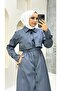 Gray Lined and Button Detailed Women's Trench Coat - 2