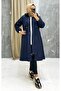 Navy Blue Fur Lined and Waterproof Large Size Oversize Women's Winter Coat & Coat - 7