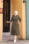 Khaki Striped Inside and Hooded Waterproof Large Size Women's Trench Coat - 2