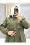 Khaki Fur Lined and Waterproof Large Size Oversize Women's Winter Coat & Coat - 6