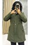 Khaki Fur Lined and Waterproof Women's Winter Coat & Coat - 4