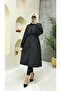 Black Women's Trench Coat with Lined Inside and Button Detail - 8