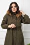 Khaki Fur Lined and Waterproof Women's Winter Coat & Coat - 8