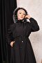 Black Fur Lined and Waterproof Large Size Oversize Women's Winter Coat & Coat - 2