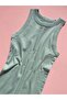 Cotton Ribbed Knit Knit Fabric Halter Neck 2-Piece Women's t-shirt/ Tank Top (Green-White) - 2