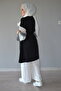 Black Lace-Detail Top with White Pants 2-Piece Kimono Set - 4
