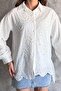 Openwork Women's Shirt - White Lined, Pearl and Stone Detailed - 3