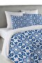 Blue Ethnic Pattern Printed Double 200x220 Cm Duvet Cover Set - White
