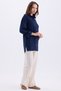 Oversize Linen Women's Shirt with Brode Detail and Slits - Gathered Sleeve - 5