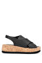 Women's Genuine Leather Black Flat Sandals
