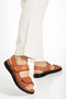Men's Genuine Calfskin Orthopedic Velcro Tan Sandals with Thick Pads Inside - 2
