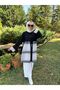 Black and White Lace-Detail White Pantalon Double Kimono Tskim
