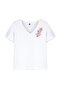 Beyaz %100 Pamuk Regular/Normal Kalıp Nakışlı V Yaka Örme T-Shirt TWOSS24TS00266 - 7